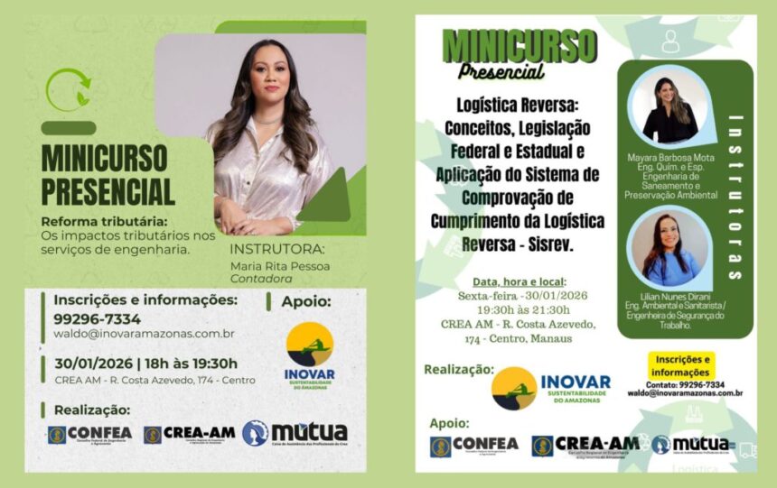 Crea-AM sedia minicursos sobre Reforma Tributária e Logística Reversa nesta sexta-feira (30)