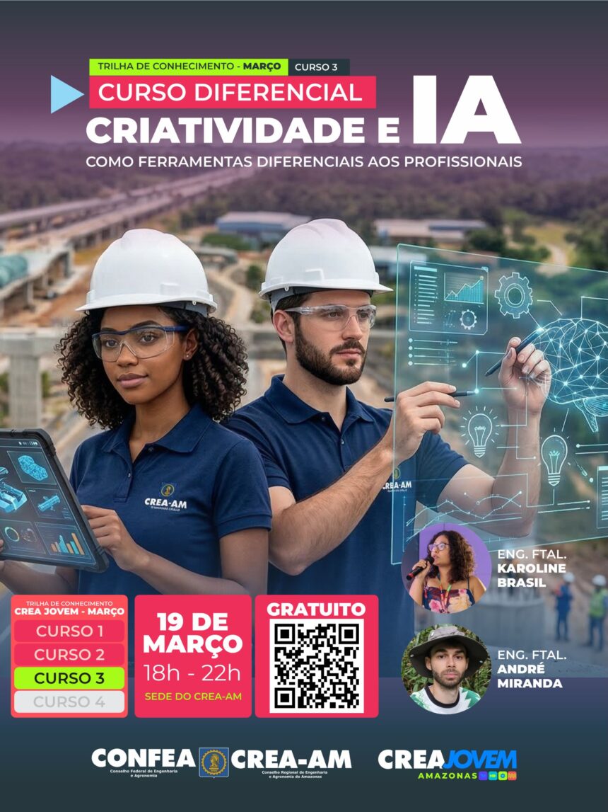 Crea Amazonas oferece cursos gratuitos sobre Inteligência Artificial e Licitações de Obras; veja como se inscrever