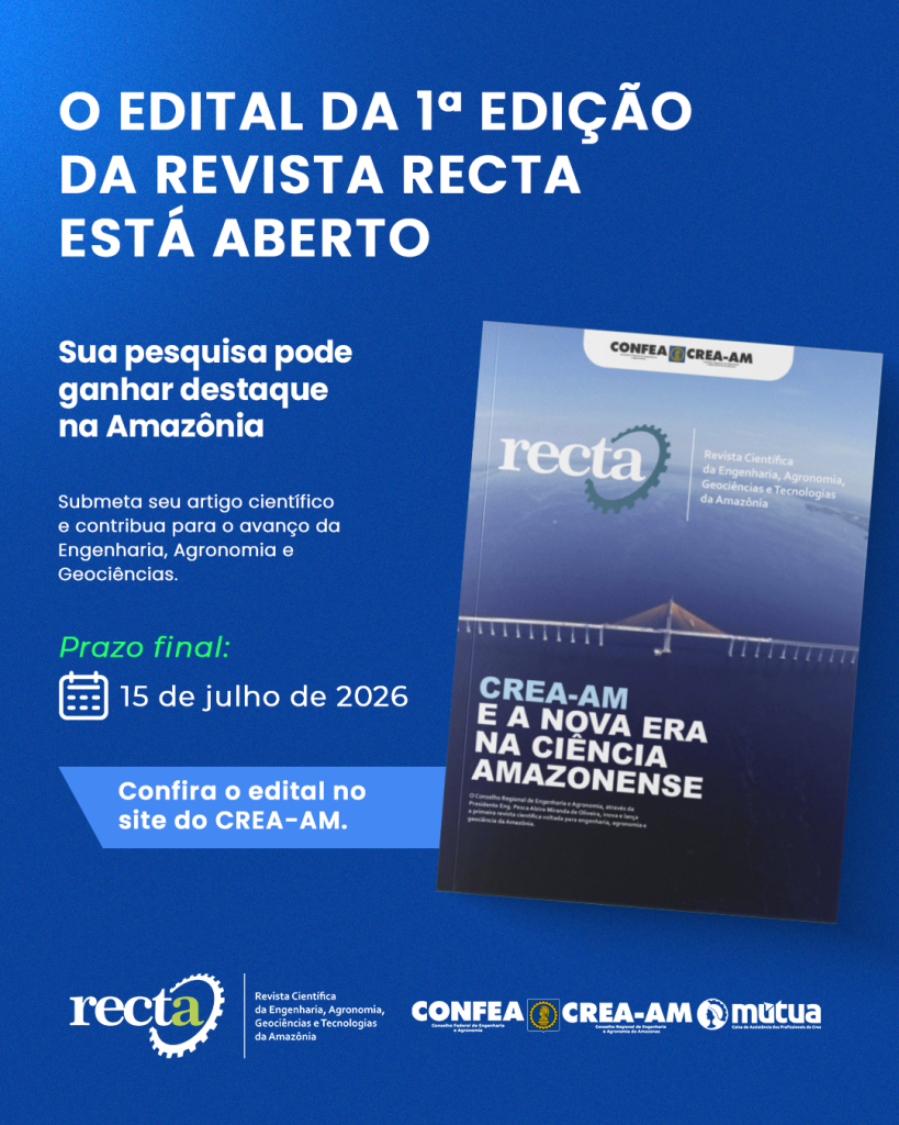 CREA-AM abre chamada para submissão de artigos científicos para a Revista RECTA 2026